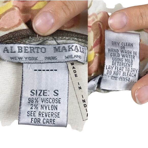 ALBERTO MAKALI Jersey Dress Floral Sequins Tulle Ruffles Hem Sleeveless Small - Picture 6 of 8